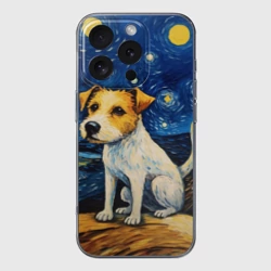 Чехол для iPhone 16 Pro Max силиконовый с защитой камеры Джек рассел терьер в стиле Ван Гога