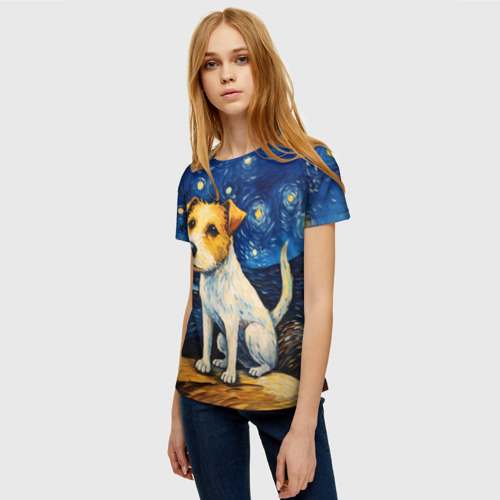 Женская футболка 3D с принтом Джек рассел терьер в стиле Ван Гога, фото на моделе #1