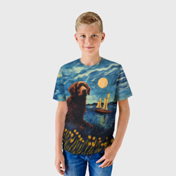 Детская футболка 3D Ньюфаундленд в стиле Ван Гога - фото 2
