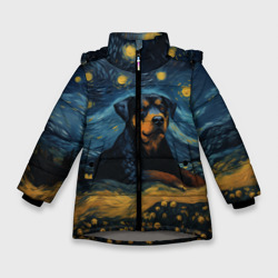 Зимняя куртка для девочек 3D Ротвейлер в стиле Ван Гога