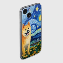 Чехол для iPhone 15 силиконовый с защитой камеры Сиба в стиле Ван Гога - фото 2