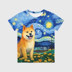Детская футболка 3D Сиба в стиле Ван Гога