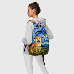 Рюкзак с принтом Сиба в стиле Ван Гога для любого человека, вид спереди №4. Цвет основы: белый