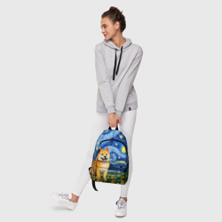 Рюкзак с принтом Сиба в стиле Ван Гога для любого человека, вид спереди №6. Цвет основы: белый
