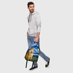 Рюкзак с принтом Сиба в стиле Ван Гога для любого человека, вид спереди №5. Цвет основы: белый