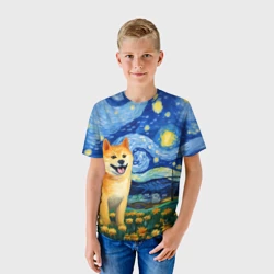 Детская футболка 3D Сиба в стиле Ван Гога - фото 2