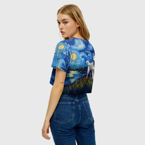 Женская футболка Crop-top 3D Хаски в стиле Ван Гога, цвет 3D печать - фото 5