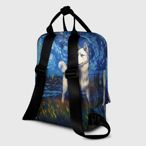 Женский рюкзак 3D с принтом Хаски в стиле Ван Гога, вид сзади #1