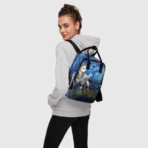 Женский рюкзак 3D с принтом Хаски в стиле Ван Гога, вид сбоку #3