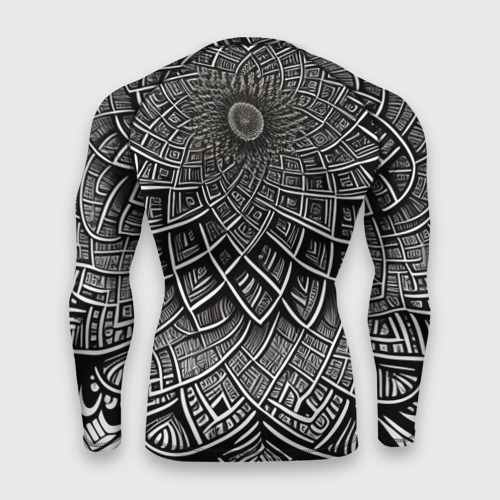 Мужской рашгард 3D с принтом Черная мандала, вид сзади #1