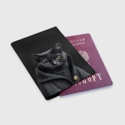 Обложка для паспорта матовая кожа Чёрный кот в пальто - фото 2