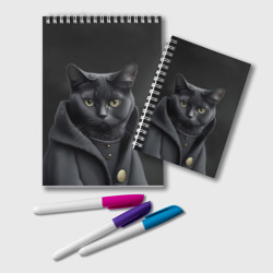 Чёрный кот в пальто – Блокнот с принтом купить