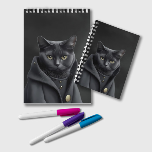 Блокноты с принтом Чёрный кот в пальто, вид спереди №1
