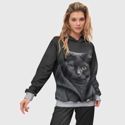 Женский костюм с толстовкой 3D Чёрный кот в пальто - фото 2