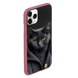 Чехол для iPhone 11 Pro матовый Чёрный кот в пальто - фото 2