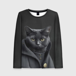Женский лонгслив 3D Чёрный кот в пальто