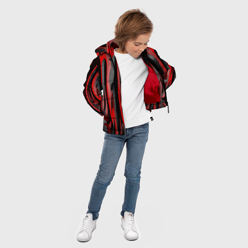 Зимняя куртка для мальчиков 3D с принтом Пластик красно-черный, вид сбоку #3