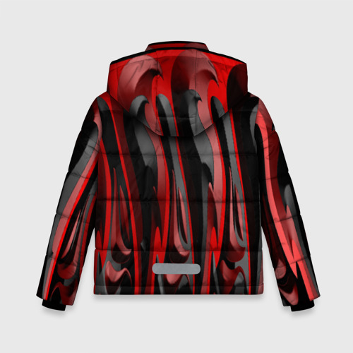 Зимняя куртка для мальчиков 3D с принтом Пластик красно-черный, вид сзади #1