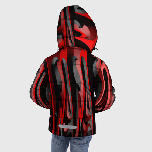 Зимняя куртка для мальчиков 3D с принтом Пластик красно-черный, вид сзади #2