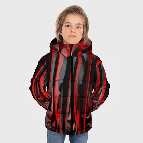 Зимняя куртка для мальчиков 3D с принтом Пластик красно-черный, фото на моделе #1