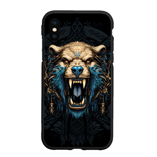 Чехол для iPhone XS Max матовый с принтом Скандинавский медведь, вид спереди #2