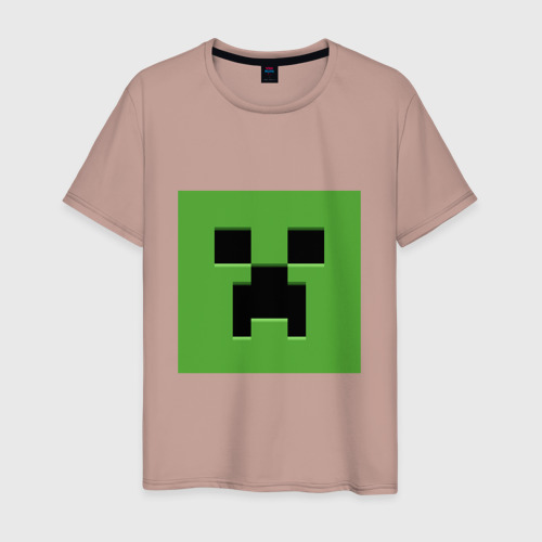 Мужская футболка хлопок Minecraft Creeper face, цвет пыльно-розовый