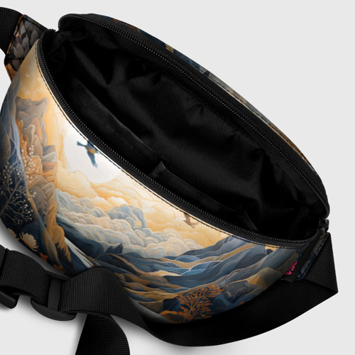 Поясная сумка 3D с принтом Солнечное утро в цветущих горах, фото #6