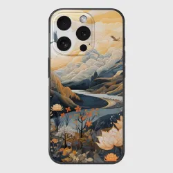 Чехол для iPhone 15 Pro силиконовый с защитой камеры Солнечное утро в цветущих горах