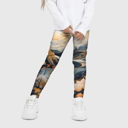 Детские леггинсы 3D Солнечное утро в цветущих горах - фото 2