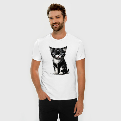 Мужская футболка хлопок Slim Милый забавный котёнок, цвет белый - фото 3