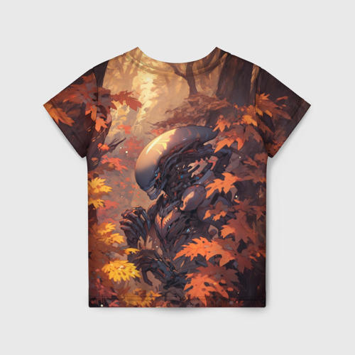 Детская футболка 3D Ксеноморф в осеннем лесу, цвет 3D печать - фото 2