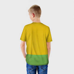 Футболка с принтом Жёлтый крокодил для ребенка, вид на модели сзади №2. Цвет основы: белый