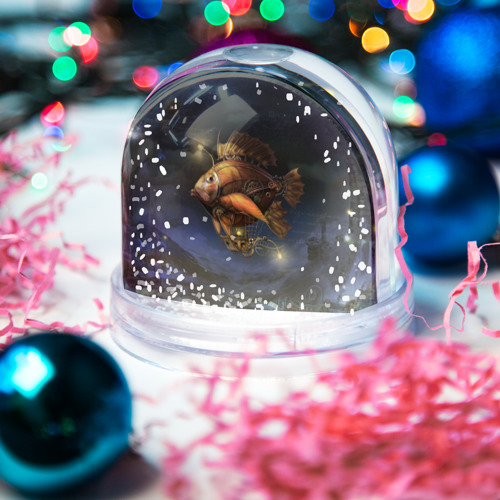 Игрушка Снежный шар Рыба-дирижабль в ночи - фото 3