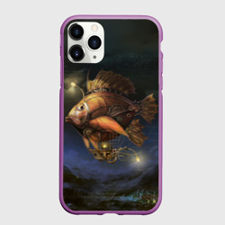 Чехол для iPhone 11 Pro матовый Рыба-дирижабль в ночи