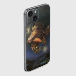 Чехол для iPhone 15 силиконовый с защитой камеры Рыба-дирижабль в ночи - фото 2