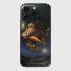 Чехол для iPhone 15 Pro Max силиконовый с защитой камеры Рыба-дирижабль в ночи