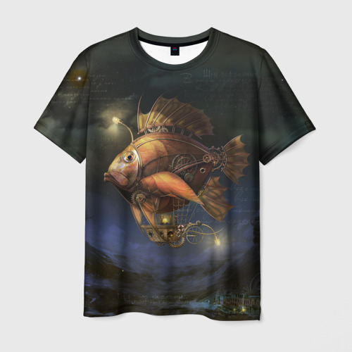 Мужская футболка с принтом Рыба-дирижабль в ночи, вид спереди №1