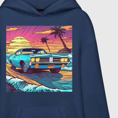 Худи SuperOversize хлопок Автомобиль Dodge в стиле Retrowave, цвет темно-синий - фото 3