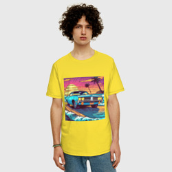 Мужская футболка хлопок Oversize Автомобиль Dodge в стиле Retrowave - фото 2