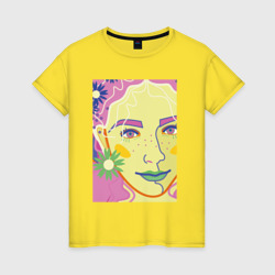 Женский портрет с полевыми цветами – Женская футболка хлопок с принтом купить со скидкой в -20%