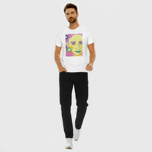 Мужская футболка хлопок Slim Женский портрет с полевыми цветами, цвет белый - фото 5