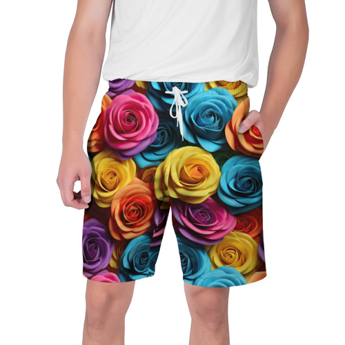 Мужские шорты 3D с принтом Цветочная свежесть, вид спереди #2
