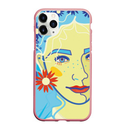 Чехол для iPhone 11 Pro Max матовый Девушка с голубыми волосами в цветочном венке