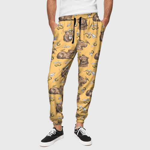 Мужские брюки 3D с принтом Капибары и мандаринки, вид сбоку #3