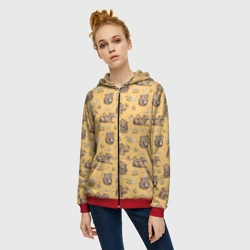 Женская толстовка 3D на молнии Капибары и мандаринки - фото 2