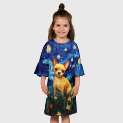 Детское платье 3D Чихуахуа в стиле Ван Гога - фото 2