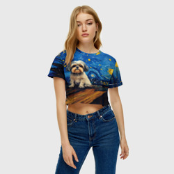 Женская футболка Crop-top 3D Ши-тцу в стиле Ван Гога - фото 2