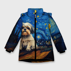 Зимняя куртка для девочек 3D Ши-тцу в стиле Ван Гога
