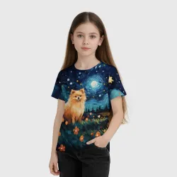 Детская футболка 3D Шпиц в стиле Ван Гога - фото 2