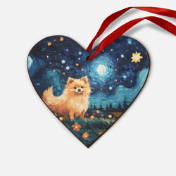 Деревянная игрушка Сердце Шпиц в стиле Ван Гога